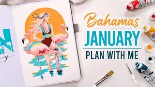 January Art Travel Journal Setup 2023 PLAN WITH ME  Bahamas ️