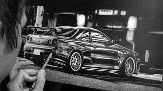 How to Draw a NISSAN SKYLINE R34 / Speed Drawing / Realistic drawing car / ISP DRAWING