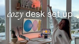 Cozy Productive Desk Setup  | Calm, Creative, Standing Desk, Cable Management, Ambient Lights