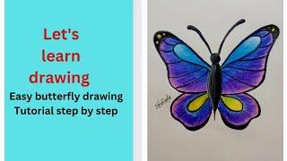 Butterfly  drawing #How to draw and color Butterfly with color pencils ️ #Tutorial