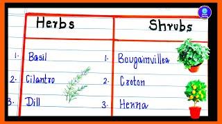 Shrubs plant name in English and herbs plant name in English