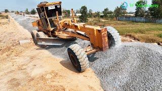 Full Process Special Grader Spreading Gravel Building Village Road Activities Skills Techniques