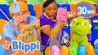 Blippi and Meekah Dig In Kinetic Sand For Dino Egg  Learning Animals | Educational Videos for Kids