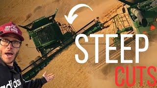 Harvesters Farming Steep Land in Washington USA