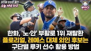 노시환 안치홍 부활한 한화, 1위 재탈환│로젠버그 대체 라클란 웰스, 플로리얼과 레예스 대체 후보는?│정우주 1군 말소, 구단별 신인들 활용 방안│정민철 장성호의 야슈다 라이브