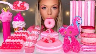 ASMR PINK FOOD* PEPPA PIG, GOT MILK ICE CREAM, JELLY DONUT, MACARONS, POPPING BOBA, JELLY MUKBANG 먹방