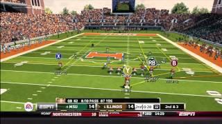 NCAA Football 14 Gameplay: Illinois vs. Michigan State (Xbox 360)