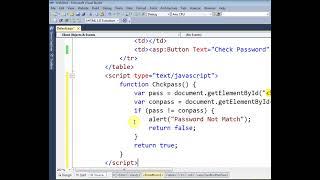 Password and Confirm Password validation using JavaScript in ASP.Net