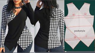 HOW TO MAKE A WRAP TOP WITH TULIP HEM (Cutting & Stitching) Overlap Top Detailed Video #wrapdress