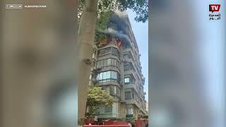 تفحم كامل في شقتين   مشاهد من حريق شقة المهندسين ونجاة الفنانة ميرفت أمين