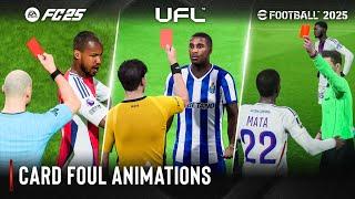 UFL vs EA Sports FC 25 vs eFootball 2025  | All Card Foul Animation