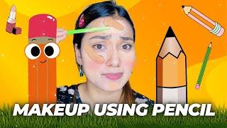 Makeup Using PENCIL ️ Challenge#randomchallenge #challenge #funnymakeup #makeup #missgarg #comedy