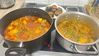 Aubergine baji|uri and rohu maas|lamb curry with potatoes