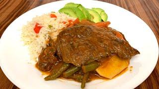 Un Bistec bien Jugoso y Suavecito, con Arroz y Verduras