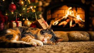 Cozy Christmas: Purring Cat and Crackling Fireplace Sound for Deep Sleep, Stress Relief, Meditation