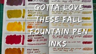 Fall ink swatches and writing samples (KWZ, Robert Oster, Sailor, Monteverde & Montblanc)