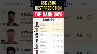 TEAM RANK #1 CSK vs DC BEST TEAM PREDICTION | Dream 11 grand league winnings tips