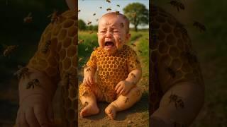 Cute baby was attacked by bees and saved by a cow  #ai #baby #cat