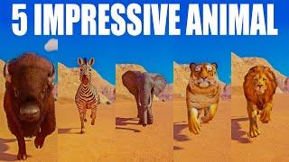 5 Impressive Wild Animals Speed Races in Planet Zoo included Bison, Zebra, Elephant , Lion
