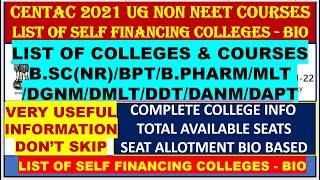 CENTAC 2021 B SC NURSING & BIO DIPLOMA COURSES SELF FINANCING COLLEGE LIST | SELF FINANCING COLLEGES