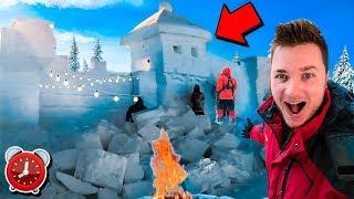 BILLIONAIRE SNOW FORT IGLOO! 24 Hour Challenge - Secret Tunnels & Underground ️