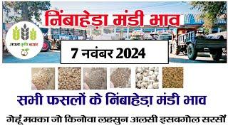 आज 07 नवंबर 2024 के सभी फसलों के निंबाहेड़ा मंडी भाव|Nimbahera mandi bhav today 07 November 2024