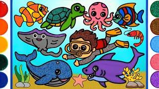 Aquarium, Sea Creatures Jelly Painting for Kids, Children | Clay drawing, Coloring Shark