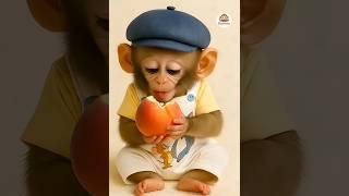 baby monkey eating peach 
