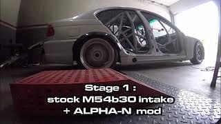 BMW E46 M54b30 330i M54b30  intake VS N54b30 intake  manifold comparison on Dyno by RACEMODE