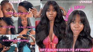 *VERY DETAILED* LAYRED CURTAIN BANGS w/ Loose Curls  GLUELESS INSTALL, CUTTING, & CURLING FT SUBELLA