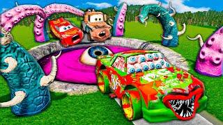 ZOMBIE Pit Transform In Beast Lightning McQueen & Big & Small Pixar Cars! Beam.NG Drive!