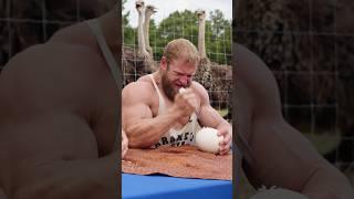 First Bite of 2,000 Calorie Ostrich Egg #bodybuilding  #foodie #foodchallenge