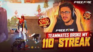 My Teammates Broke My 110 Winning Streak In CS Ranked  | How My Team Betrayed Me in Free Fire 