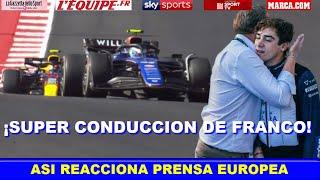  ASI REACCIONA PRENSA EUROPEA a CARRERA de FRANCO COLAPINTO GP ESTADOS UNIDOS F1