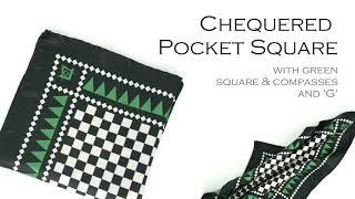 Square and Compasses - Masonic Chequered Pocket Square with 'G' Green