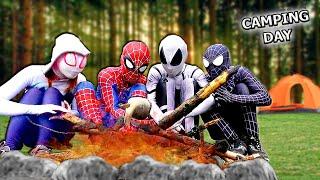 TEAM SPIDER-MAN IN REAL LIFE || One Day Camping In The Forest ( Funny Live Action )