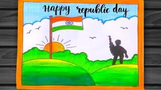 How To Draw Republic Day Poster Drawing | 26th January Easy Drawing | India Flag Drawing Very Easy