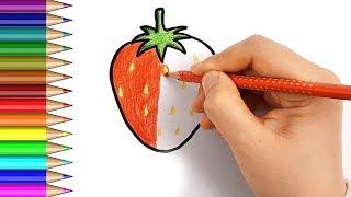 How to draw a Strawberry with Colored Pencils for Kids