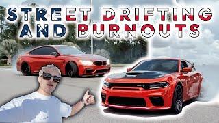 CRAZY STREET Drifting in Florida - BMW M4 & Dodge Charger Hellcat  - RIP Tires! - OG Schaefchen