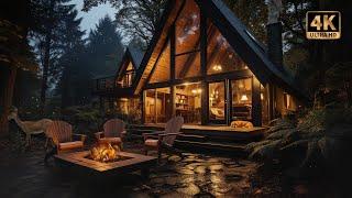 Cabin in the Woods with Crackling Campfire & Nature Ambience | 4K  