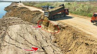 Wonderful!!New road collapse repaired by bulldozer Komatsu D53 & Dump Truck 25.5tPushing Soil