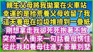 親生父母將我拋棄在火車站，幸運的是拾荒養父母收留了我，這天養母在垃圾堆撿到一疊紙，剛想拿走我卻死死抱著不放，突然一人衝來一句話養母愣住，從此我和養母住進了豪華別墅！#情感故事 #花開富貴 #感人故事