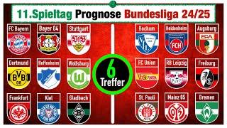 11.Spieltag, Bundesliga 24/25: Alle Spiele Prognosen & Tipps | Die datenbasierte Vorhersage