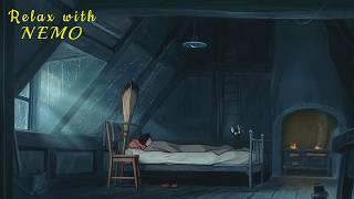 Kiki Sleeping In Her Room  Studio Ghibli Ambience / Relaxing Music w/ Rain and Crackling Fire ASMR