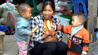 Single mother cooks sticky rice and picks grapefruit to sell at the market. Trieu Thu Thuy