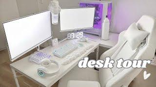 Desk setup tour + unboxing ️ all-WHITE aesthetic | Gaming PC build