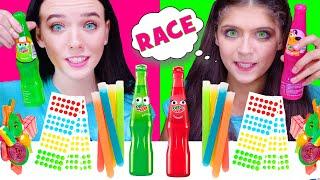 ASMR RAINBOW CANDY RACE CHALLENGE with MOST POPULAR TWIST AND DRINK