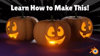 How to CARVE a PUMPKIN in Blender 3D & Full SCENE Setup