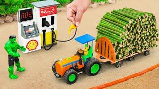 Diy mini tractor fully bamboo loaded trolley science project | making mini petrol gas pump station