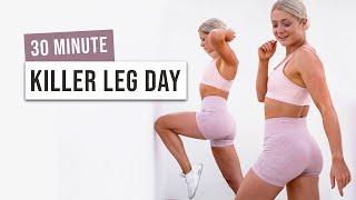 DAY 2: 30 MIN LEG WORKOUT - No Equipment, No Repeat - 7 DAY KILLER HIIT CHALLENGE